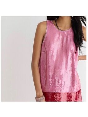 J. Crew Pink Sequin Shell Tank Top M Sleeveless Women’s